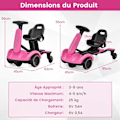 Pikkukuva 4 / 4: COSTWAY Driftable Electric Kart 6V/5 Ah lapsille, 5 pyörää, säädettävä istuin, ohjauspyörä, 360° kierto, 5 km/h, 3-8 vuotta, vaaleanpunainen Rosa