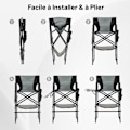 Miniatyrbillede 4 af 6: COSTWAY Høj Foldbar Havestol 116,5 cm med F oldbar Sidebord og Fodstøtte, Krus-holder, Netopbevaringspose svart och grått