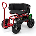 Miniatyrbillede 1 af 4: COSTWAY Trolley drejelig havestol på mobile hjul med forskellig opbevaring, justerbar højde 60-69 CM, belastning 135 KG Röd+svart