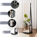 Miniatyrbillede 3 af 6: COSTWAY 360° Drejbar Smykkeskab på Føder, 3-Farvet LED Lys, Bageste Opbevaringshylder, Foldbar Hylde, Sort Svart
