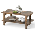 Miniatyrbillede 1 af 6: Salontable Basse med 2 Niveaux COSTWAY, Lameltræ, Opbevaringshylde, Rektangulær Accentbord Totalbelastning 120KG, Valnød