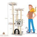 Miniatyrbillede 2 af 6: COSTWAY Multi-Level Katte Træ i Træ, 2 Fluffy Siddepladser, Stor Katte Condo med Sisal Pæle, Vaskbare Tæpper
