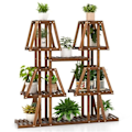 Miniatyrbild 1 av 4: COSTWAY förkolad tallträ Blomväxthylla - 5-vånings växthållare, spaltdesign - inomhus utomhus