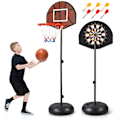 Miniatyrbillede 1 af 6: COSTWAY Stående Basketball Hoop - 2 i 1 dartskive - Justerbar højde 130-180 cm - Dobbeltsidet bagplade - Fyldbar base