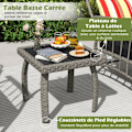 Miniatyrbillede 6 af 6: COSTWAY Ensemble 3 stk Havebord og Stole i PE-Rattan, med Puder, Ryglæn Justerbart i 5 Niveauer, Bræddebord