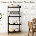Miniatyrbillede 2 af 6: COSTWAY Køkkenbuffet med 4 Niveauer, 59 x 34 x 136 CM, Mikrobølgeovn og Ovn Hylde med Justerbare Fodpuder, Sort Svart