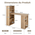 Miniatyrbillede 4 af 4: COSTWAY computerbord med reol, 75 cm højt computerbord med 6 lags opbevaringshylder, naturlig