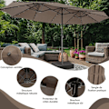 Miniatyrbillede 5 af 6: Parasol i Have XXL 48 LED - COSTWAY - 470 x 280 x 246 cm - Base og Sandpose - Solpanel - Firkantet Brun
