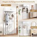 Miniatyrbillede 5 af 6: COSTWAY Væghængt Tøjstativ med 10 Kroge og Skab til Gang, Værelse, Badeværelse 90 x 33 x 210 cm (L x B x H) Vit