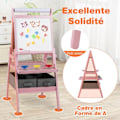 Miniatyrbillede 6 af 6: COSTWAY Kunstnerstaffeli 3 i 1 - Magnetisk Tavle i Sort & Hvid, Papirrulle & 2 Stofbeholdere til Børn 3-6 År Rosa Grön