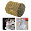 Miniatyrbillede 3 af 5: 9m 24 Rækker Elektroplettering Plastik Kunstig Rhinestone Bånd Mesh Bryllupsbeklædning Dekoration Guld