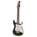 Miniatyrbillede 5 af 5: Delikat 14 cm Mini Træ Elektrisk Guitar Model Ornamenter Samling med Stativ (Sort)