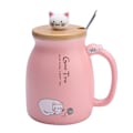 Miniatyrbilde 2 av 5: 1 stk. Nydelig Katte Keramikk Kopp med Skje og Lokk Kaffe Vann Melk Krus for Drikkevare Gave (Rosa)