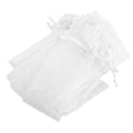 Miniatyrbillede 1 af 4: 50 stk Hvide Organza Foldbare Håndblæserposer med Snørelukning til Bryllup