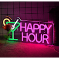 Miniatyrbillede 1 af 3: Cocktail happy hour neonskilt til vægdekoration med dæmpbar kontakt, LED neonskilt, neonskilt til soveværelse, ølbar, hotelfest