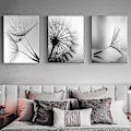 Miniatyrbild 3 av 5: Svart och vit maskros canvas-tryck set om 3 tryck (oramerade)