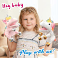 Miniatyrbillede 5 af 5: Plush Unicorn Hånddukke med Åben Bevægelig Mund til Fantasifuld Leg, Rollespil, Interaktivt Legetøj til Fortælling, Dukketeater, Fødselsdag