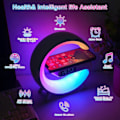 Miniatyrbillede 2 af 5: Smart skrivebordslampe, trådløs oplader stemningslampe, G-formet LED trådløs skrivebordslampe Bluetooth højttaler, dæmpbar natlampe, sengebordlampe vækkeur (USB