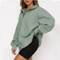 Miniatyrbild 2 av 4: Plus Size Dam Casual Solid Färgad Drop Shoulder Lös Delvis Zip Ulltröja, Höst- och Vintermodell M