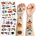 Pikkukuva 1 / 5: Lasten Halloween-tatuoinnit - 10 arkki Halloween-tatuointeja pojille ja tytöille, Halloween-koristelahjat Halloween-sarja (10 kpl/pakkaus)