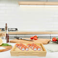 Miniatyrbilde 3 av 4: Sushi-brett i tre, japansk stil, sushi-kasse, sushi-utstillingsbrett, sashimi-fat, sushi-serveringsbrett