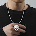 Miniatyrbild 2 av 5: Hål Lejonhuvud Hänge Halsband Rostfritt Stål Charm Klassiskt Djur Element Hänge Halsband Kvinnor Män Flickor Pojke Present