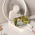 Miniatyrbillede 4 af 5: Bordplade Potte Låg Holder Heavy-Duty Organizer Stativ Plastik Ske Stativ Køkken Gaffel Spatel Pan Dæk Hylde Hvid