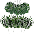 Miniatyrbild 1 av 5: 24 st 2 sorters tropiska växtpalmblad konstgjorda palmblad konstgjorda blad blad hawaiiansk sköldpadda