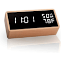 Miniatyrbild 1 av 5: Elektronisk väckarklocka, Trä Digital Väckarklocka med 3 Alarminställningar, USB-driven Digital Klocka med Tid, Temperatur och Luftfuktighet LED-display