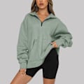 Miniatyrbild 1 av 4: Plus Size Dam Casual Solid Färgad Drop Shoulder Lös Delvis Zip Ulltröja, Höst- och Vintermodell M