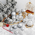 Miniatyrbilde 2 av 5: 24 Stykker Julerkulepynt Knusebestandig Juledekorasjoner Sett Juletre Kulepynt (Sølv)