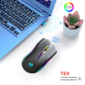 Miniatyrbild 3 av 4: T69 2,4 GHz Trådlös RGB-mus 7 knappar Ergonomisk Lättvikts Typ-C Laddningsbar Universal Trådlös Datorspelmus PC-tillbehör, vit