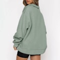 Miniatyrbild 3 av 4: Plus Size Dam Casual Solid Färgad Drop Shoulder Lös Delvis Zip Ulltröja, Höst- och Vintermodell L