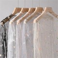 Miniatyrbillede 2 af 5: Kvinder T-shirt Se Gennem Transparent Mesh Toppe Langærmet Hun Gray