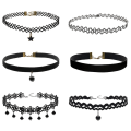 Pikkukuva 2 / 4: 6 kpl Naisten Black Velvet Choker Kaulakoru Tyttö Pitsi Choker Neckl Black One Size