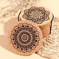 Miniatyrbillede 1 af 5: 12 stk Mandala Design Rund Form Træ Coasters Med Rack Roun