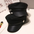 Miniatyrbilde 3 av 5: Militærhatt i skinn matroshatter Flat Top Captain Cap Travel C One size
