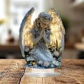 Miniatyrbillede 4 af 6: Strålende Bedende Engel Statue Akryl Bordplade Dekoration Med Base P White
