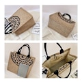 Miniatyrbild 5 av 8: Canvas Handväskor För Kvinnor Mode Tote Strandväskor Återanvändbar Butik 1pc