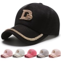 Pikkukuva 2 / 5: Letter D Baseball Cap strassikivitrendi puuvilla bling Cap snapbac White