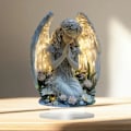Miniatyrbillede 2 af 6: Strålende Bedende Engel Statue Akryl Bordplade Dekoration Med Base P White