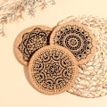 Miniatyrbillede 3 af 5: 12 stk Mandala Design Rund Form Træ Coasters Med Rack Roun
