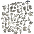 Miniatyrbilde 3 av 5: 50 stk blandet halloween flaggermus skjelett sølv charms anheng DIY J Silver