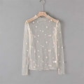 Miniatyrbilde 1 av 5: Dame T-skjorte Se Gjennom Transparent Mesh Topper Langermet Hun Apricot
