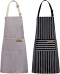 2-pack Cooking Aprons for Women, Kitchen Apron with 2 Pockets for Cooking, Baking, Painting, Housework-FX-