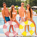 Miniatyrbilde 3 av 5: Oppblåsbar badering for voksne, badering poolbøye, retrostripet PVC oppblåsbar bøye poolbøye Pink