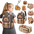 Cute Capybara, Waterproof Nylon Backpack, Includes 11 Small Gifts, Cute Capybara Shape, Cute Large Capacity Kids School Backpack-FX-