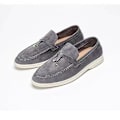 Miniatyrbilde 1 av 2: Sommersko for kvinner Loafers Mokasiner i semsket skinn med spenne Beanie Sko Komfortable myke såler Flats Pluss Størrelse Grå Grå gray 42