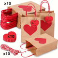 Hjerteformede gaveposer i kraftpapir med tilhørende kort og snore til fester og fejringer 30pcs