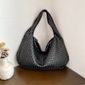 Miniatyrbillede 1 af 2: Håndtaske Designer Vævet Høj Kvalitet Skuldertaske til Kvinder Luksus Læder Stor Kapacitet Håndtaske Casual Håndtaske til Kvinder‘-PO- black